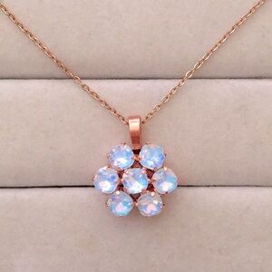 Aquamarine Opal Aurora Borealis + Rose Gold Crystal Flower Drop Pendant Necklace